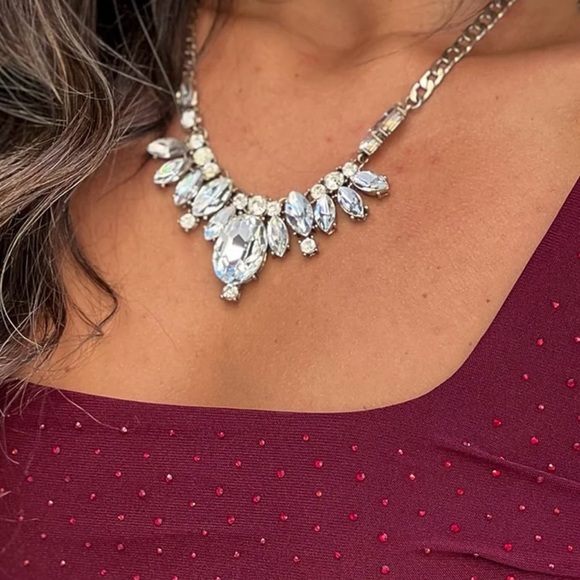 NWT Dark Cherry Burgundy Rhinestone Ruched Bodycon Mini Dress Scoop Neck Size L - Picture 4 of 9